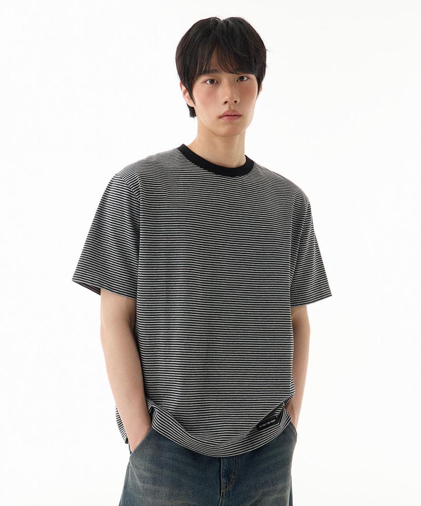 NOT ONLY FOR TODAY Striped Short Sleeve T-Shirt [Black]