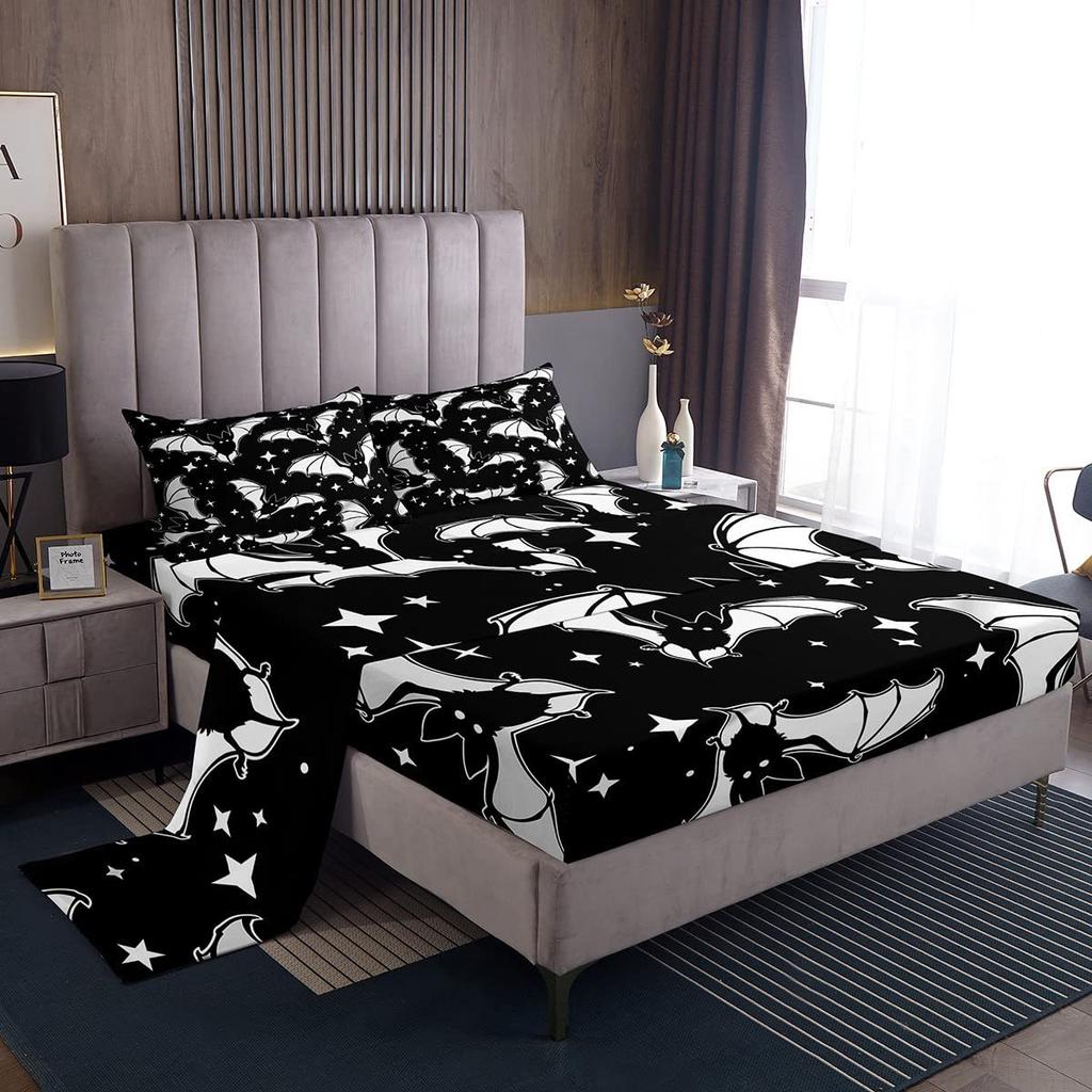 Halloween Bat Pattern Bed Hat Four-Piece Bedding Set Bedroom Dormitory Bedding Decoration