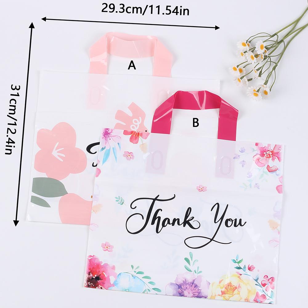 20/50Pcs Thank You Gift Bag with Handle Plastic Floral Shopping Bags for Small Business Wedding Birthday Party Gift Bags