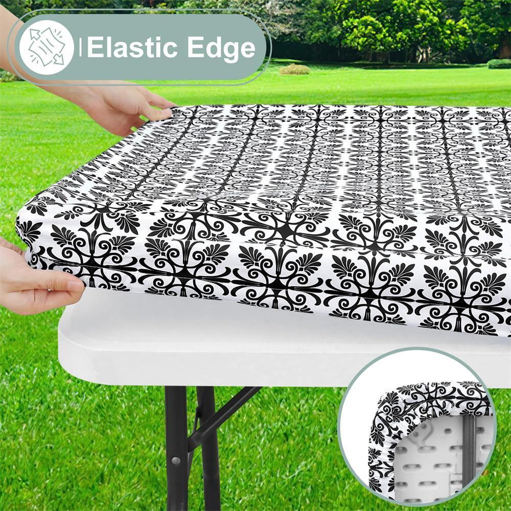 Olanly Rectangle Vinyl Table Cloth Elastic Fitted Tablecloth Waterproof Plastic Table Covers Fold Tables Picnic Camping Outdoor