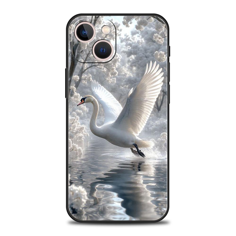 Elegant White Swan Design Phone Case Cover for iPhone 17 16 15 14 13 12 Pro Max 11 Pro Max 17 AIR Shockproof Soft TPU Shell Bags