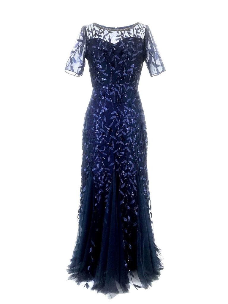 2023 Pailletten-Brautjungfernkleid: Kurzärmlig, Slim Fit, Langer Fishtail-Rock für Bankettabende