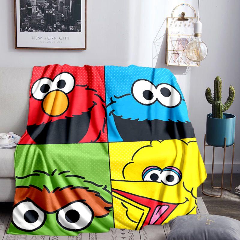 Colorful Sesame Muppets Together Throws Blanket Flannel Blankets Plush for Couch Bed Gifts for Men Women Travel picnic blanket Christmas fan gifts