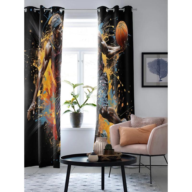 Fenstervorhänge im Sport-Stil mit Basketball-Motiv für Wohnzimmer, Schlafzimmer, moderne Jalousien, Vorhänge für die Küche
