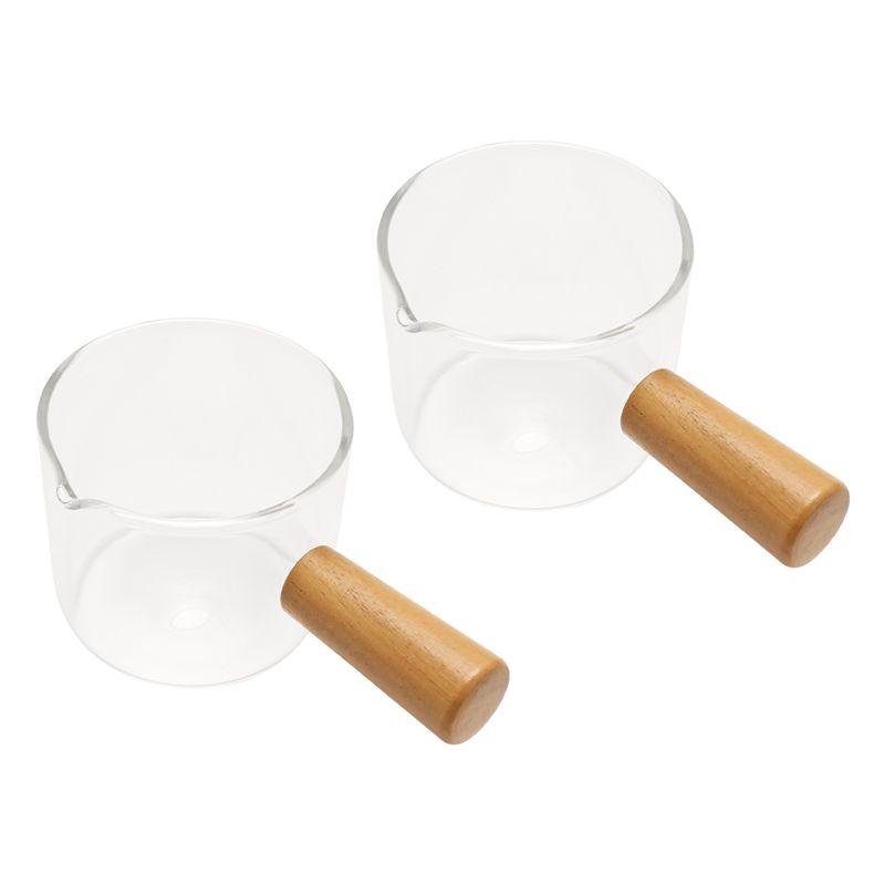 HOT 2PCS Transparent Glass Creamer With Wooden Handle, Mini Coffee Milk Creamer Pitcher~Jul.