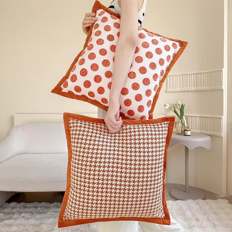 Fumai De Orange Houndstooth Decorative Pillow Cover
