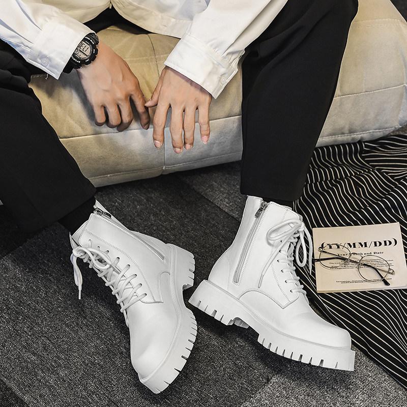 White Martin Boots Men's Summer High-top Zipper Leather Thick-soled Heightening Simple British Fashion Boots Men's Boots