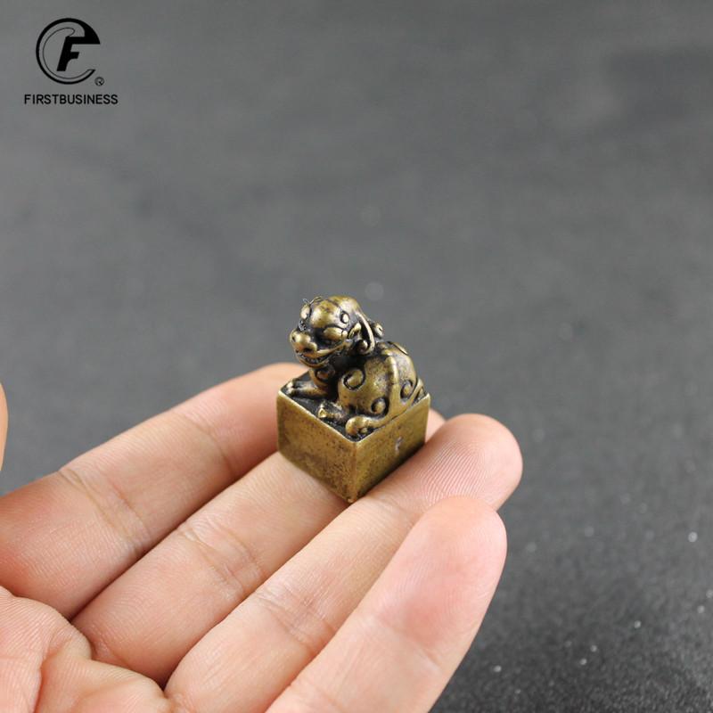 Solid Pure Brass Small Pixiu Seal Statue Chinese Feng Shui Lucky Home Decorations Ornaments Lovable Animal Figurines Desk Decor