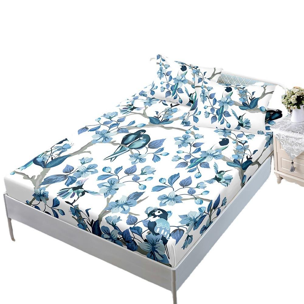 Three-Piece Mattress, Mattress Cover, Flower Floral Pastoral Mattress Protective Cover