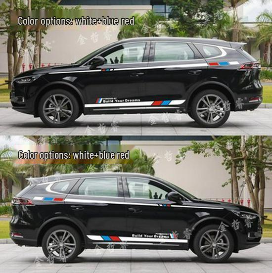 Samolepky na auto BYD Qin PLUS/Song PRO/Han Tang: Barevné pruhy na pas pro ozdobu těla