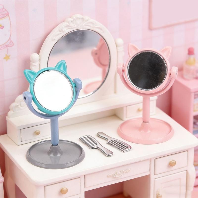 1:12 Scale Doll House Miniature Vanity Mirror With Comb Set For Realistic Scene Setting Decoration Doll Accessories