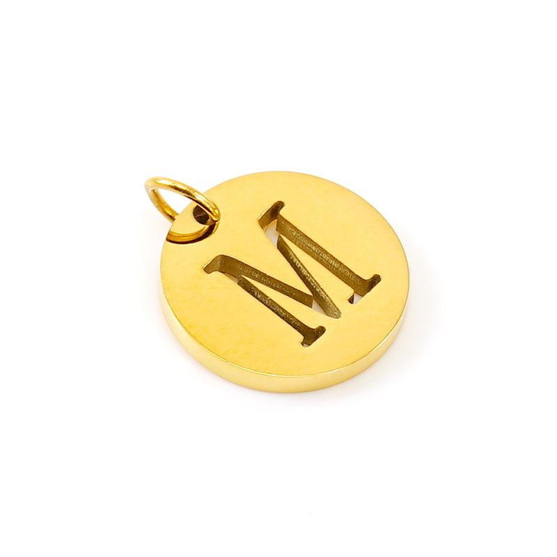 New titanium steel English letter DIY pendant fashionable stainless steel round hollow letter pendant