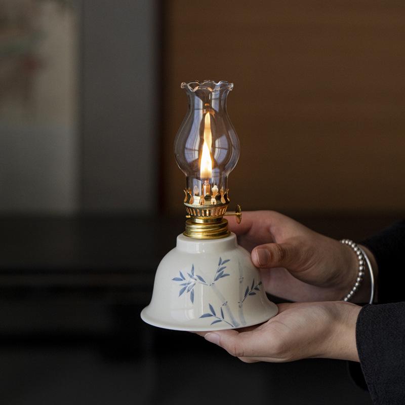 Retro Chinese Ceramic Kerosene Butter Lamp - Nostalgic Indoor Decor