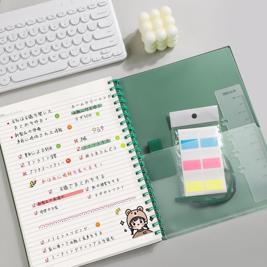 AHGXG Ring Notebook A4 Horizontal Ruled 100GSM thick x A4 Ideal for travel and Green (A-ruled 7mm), 150-page notebook, Size 21.5cm (width) 27.9cm