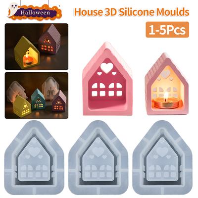 1-5Pcs House Silicone Casting Moulds House Handicraft Mold Ornament House Shaped Candlestick Silicone Mould Table Decorations