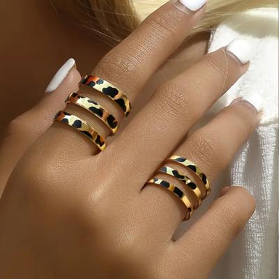 Módní třívrstvý otevřený prsten s leopardím vzorem pro ženy a dívky