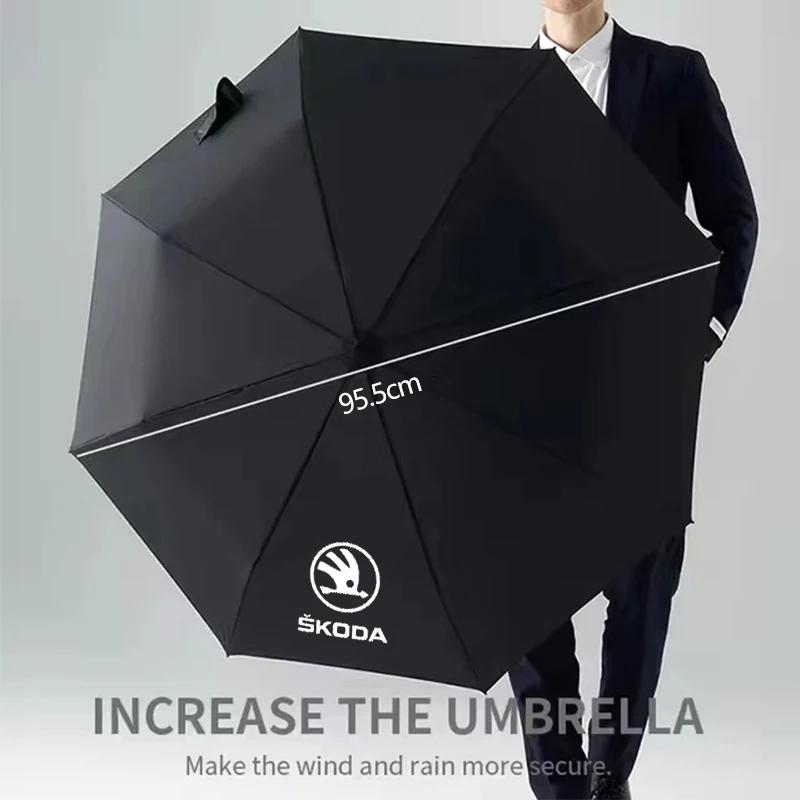 2025 New Car Emblem Fully Automatic Folding Umbrella Sunscreen Parasol For Skoda Octavia Mk3 Fabia Yeti Kamiq Kodiaq Karoq Rapid