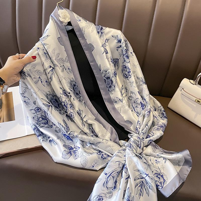 Spring and Autumn New Versatile Silk Scarf Printed Scarf Scarf Summer Desert Travel Sunscreen Shawl Female Ethnic Style чернил синий