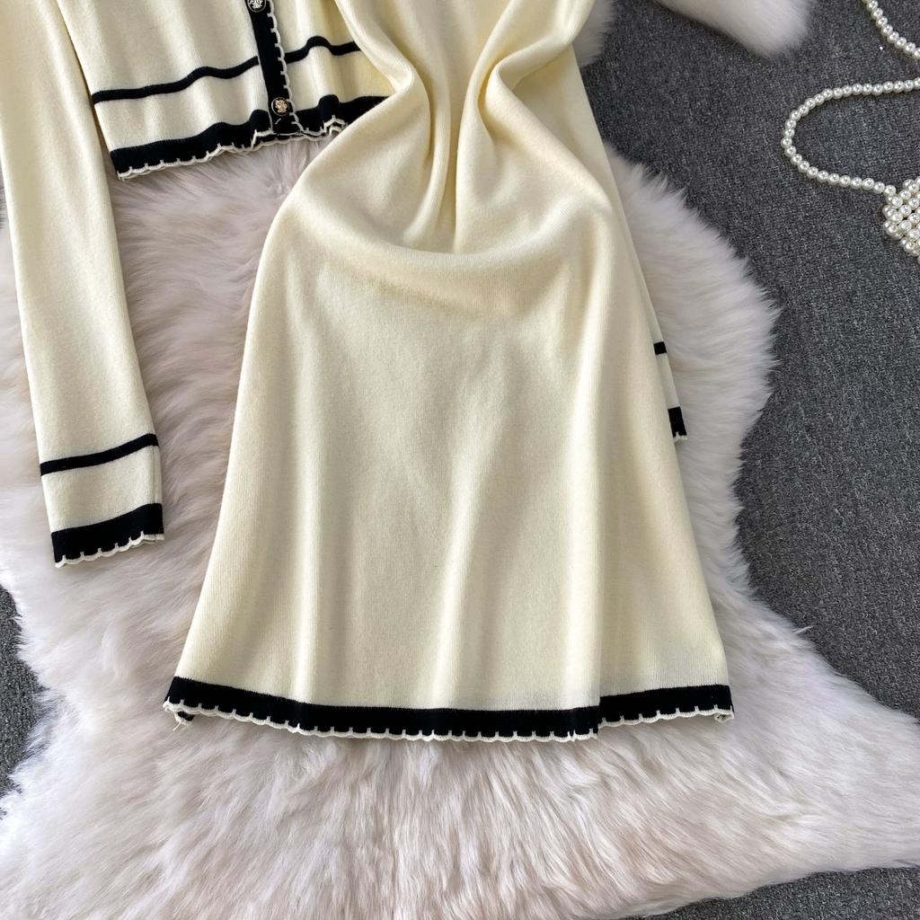 Autumn Winter Women Casual Knitted Sweater Two Piece Set Single Breasted Cardigans Top and Mini Short Slim Bodycon Dresses Suit
