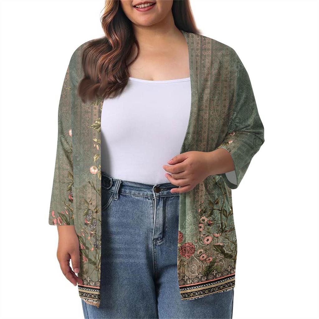 Women's Fall And Winter Fashion Casual Soild 3/4 Sleeve Mid-Length Cardigan Jacket