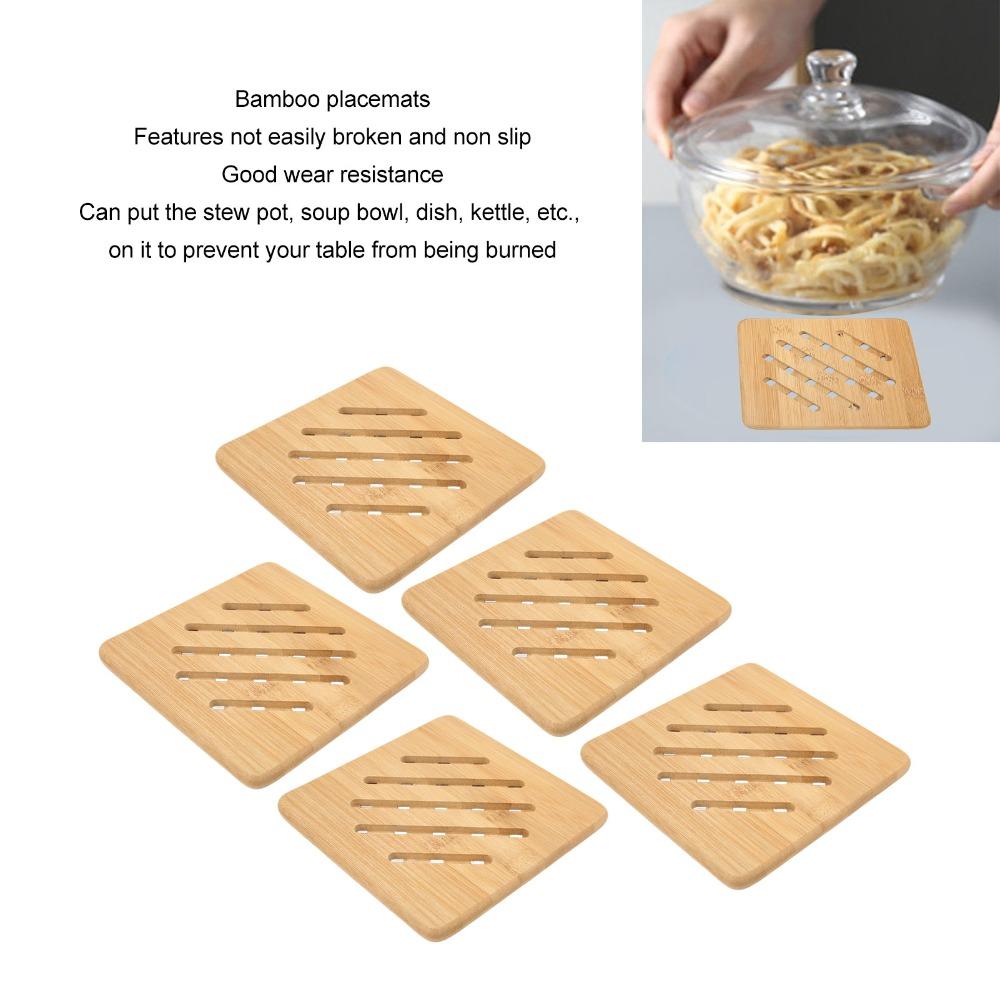 5 Pcs Heat Proof Bamboo Trivet Portable Heat Resistant Mat Durable Kitchen Hot Pads  Hot Dishes