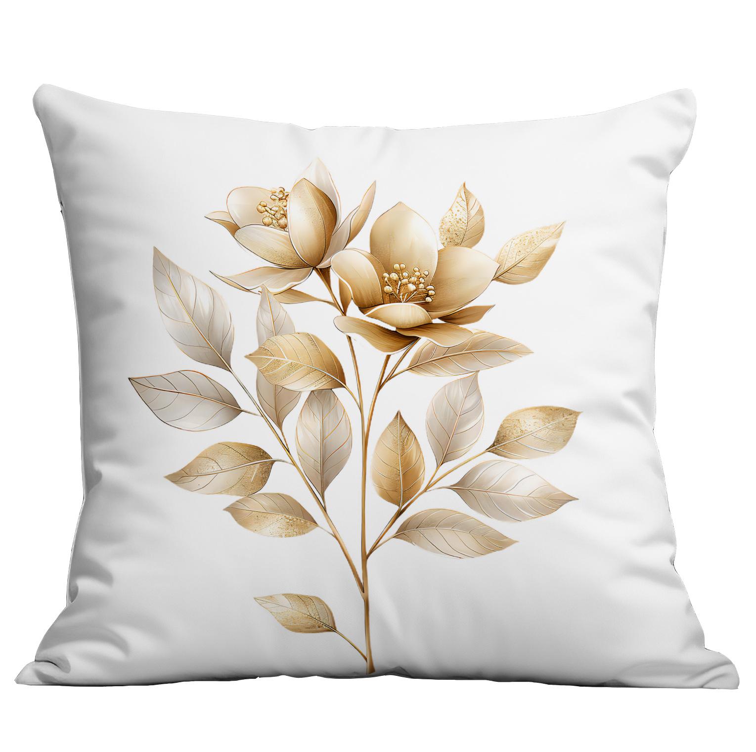 

New Floral Pillow Cover Gold Printed Home Living Room Sofa Cushion Pillow Cover Premium Durable Quality Useful 45 * 45Cm