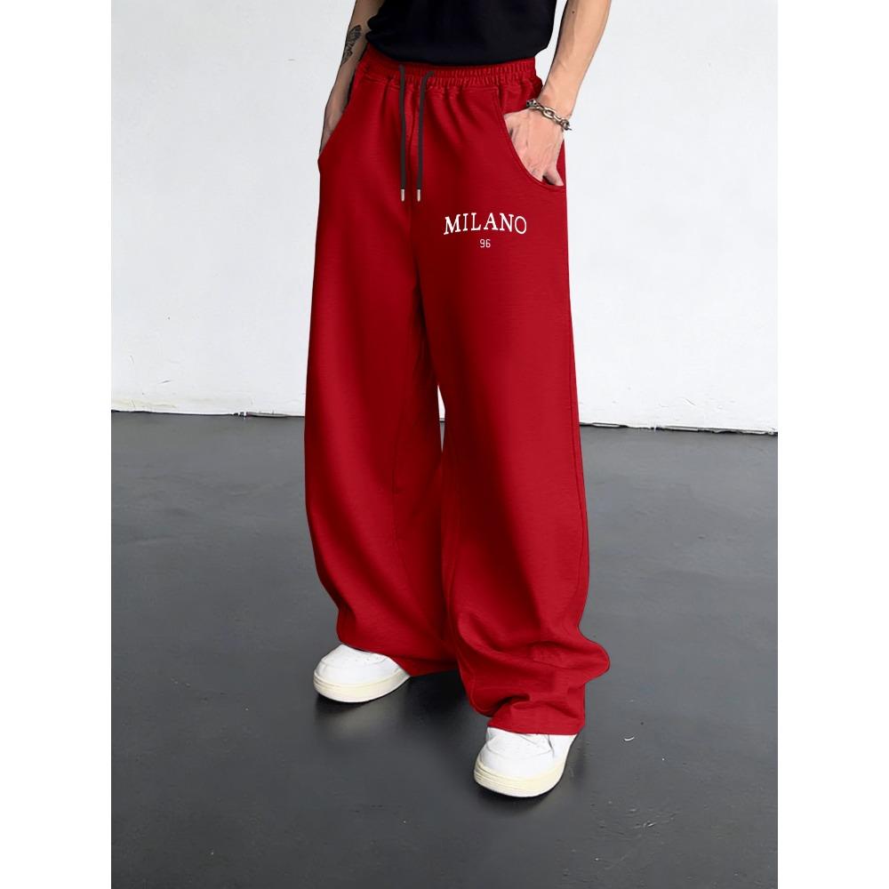 

Men s Casual Straight Leg Pants Fabric Loose Casual Sports Pants Fashionable Letter Print Design Drawstring Wide Leg Pants XXL