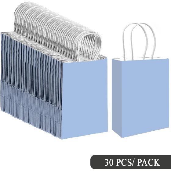 qiqee 24PCS Medium Gift Bag with Handles Bulk 11"x5"x8" Gift Bags Light Blue Bags Multiple Uses (Medium Size)