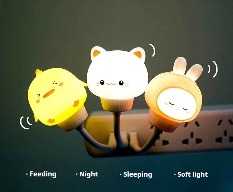 USB Night Light LED Cute Cartoon Night Lamp Bear Chick Kitten for Baby Kid Bedroom Decoration Bedside Lamp