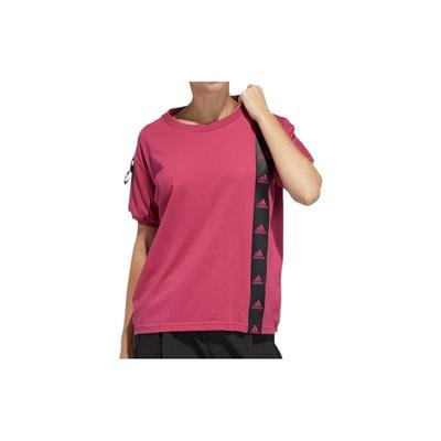 Logo Print Round Neck Short Sleeve T-Shirt Women Tops Pink GP0342