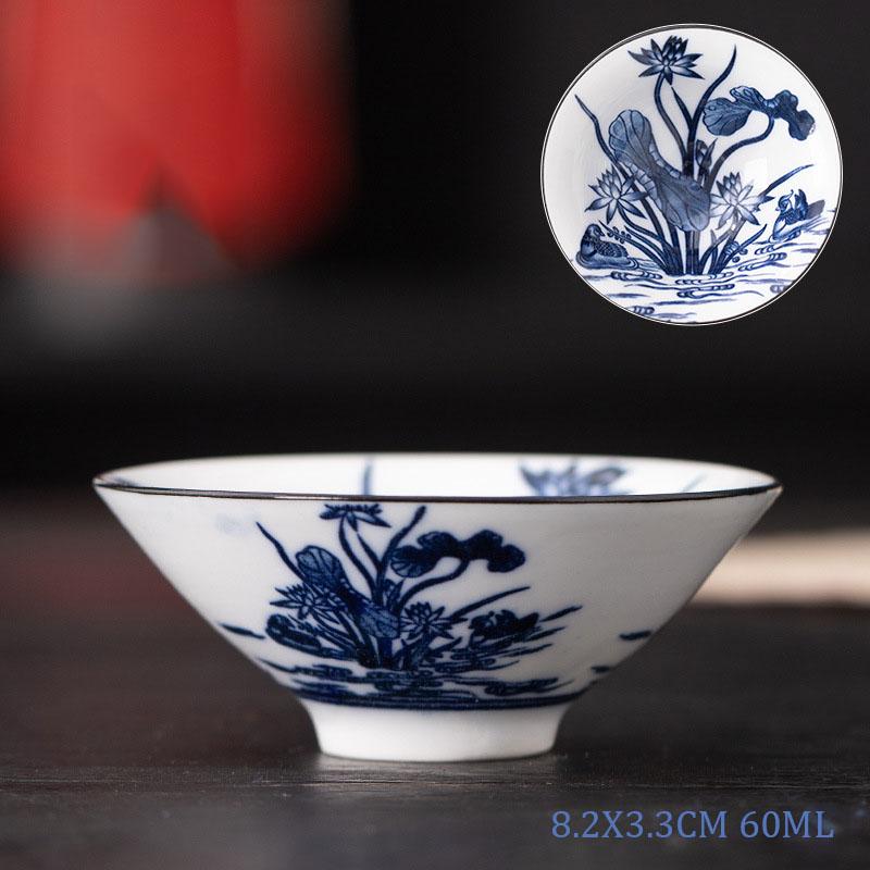 Retro Chinese Ceramic Tea Set Tea Set Small Tea Cup Single Cup Blue and White Porcelain Cup Chazhan Personal Cup Bowl Master Cup