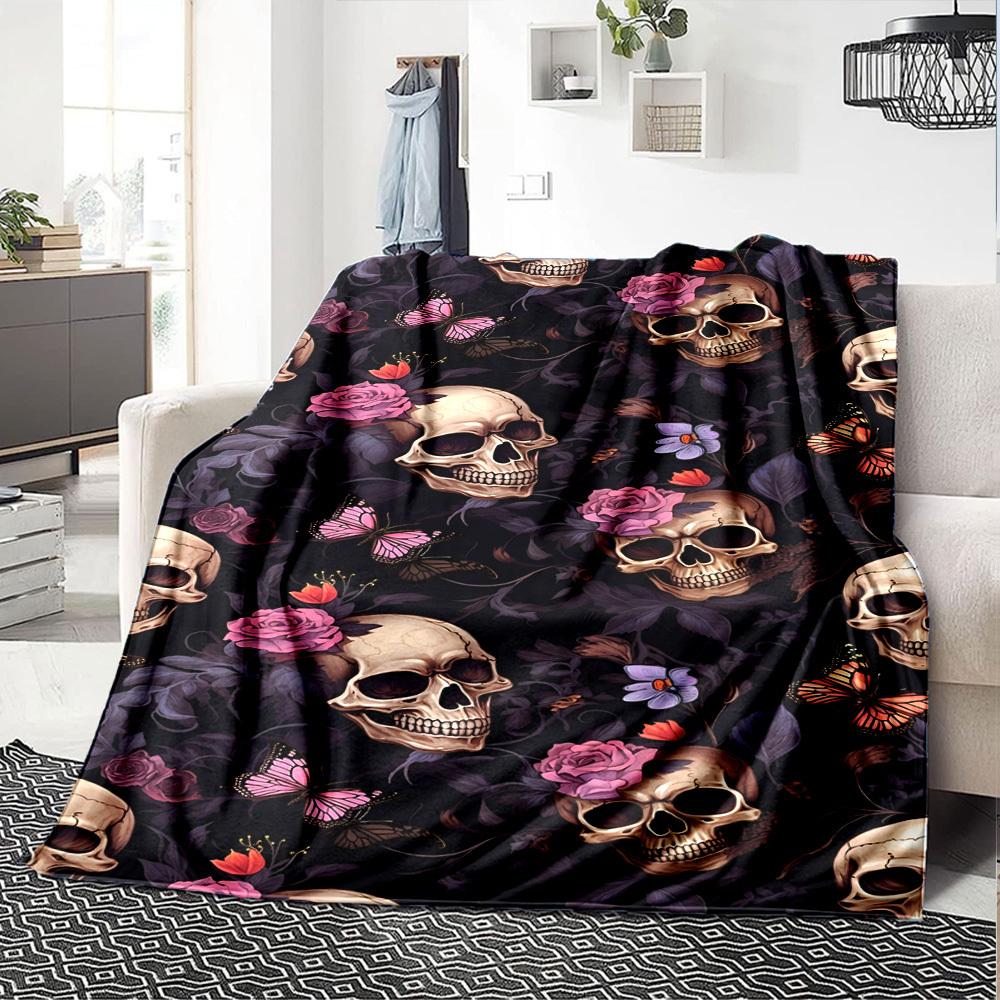 1pc Purple Skull blanket Lightweight Flannel Throw for Sofa Bed Travel Camping Livingroom Office Couch Chair