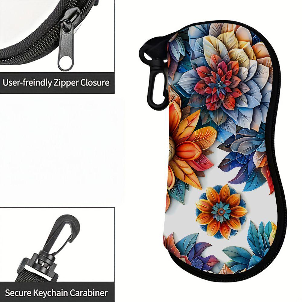 Vibrant Floral Pattern Protective Sunglasses Case, Colorful Botanical Print Eyewear Storage Pouch, Lightweight Zipper Spectacle Holder, Travel Accesso