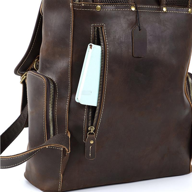 Cowhide Large Capacity Backpack, Men's Personalized Retro Men's Bag, Casual Youth Computer Backpack, Leather Travel Bag, Backpack