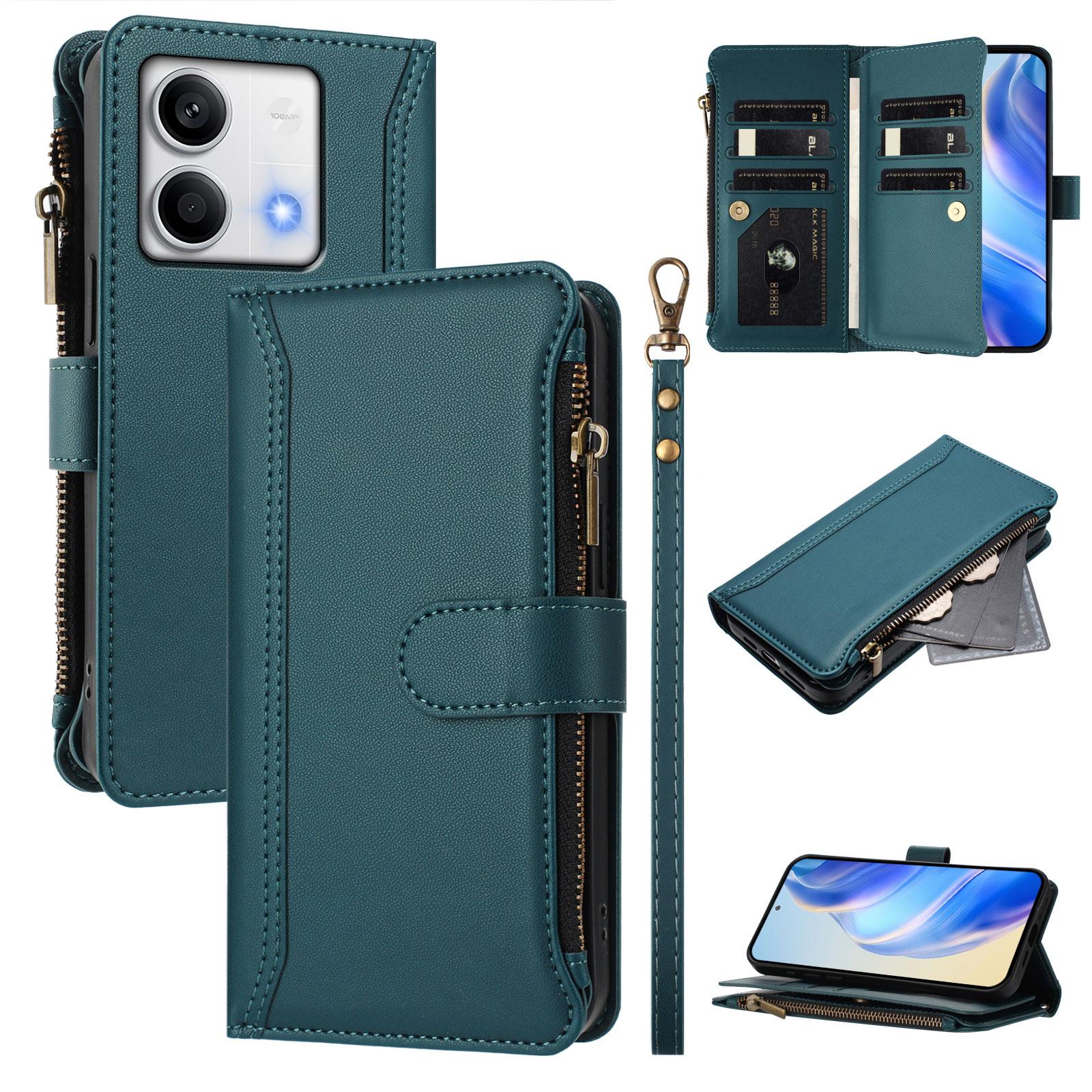 

Для Xiaomi Redmi Note 13 5G (Китай)/Шкіряний чохол для Xiaomi Redmi Note 13 5G з 9 відділеннями для карток, гаманцем на блискавці, підставкою, чохлом для телефону та ремінцем на зап ястя C