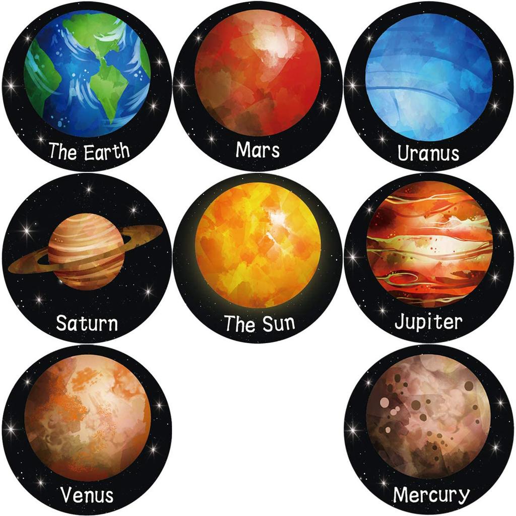 100-500 Pièces Autocollants Ronds Univers Espace Extérieur Système Solaire Terre Mars Jupiter Planète Bricolage Scellage Fête Autocollants Papeterie