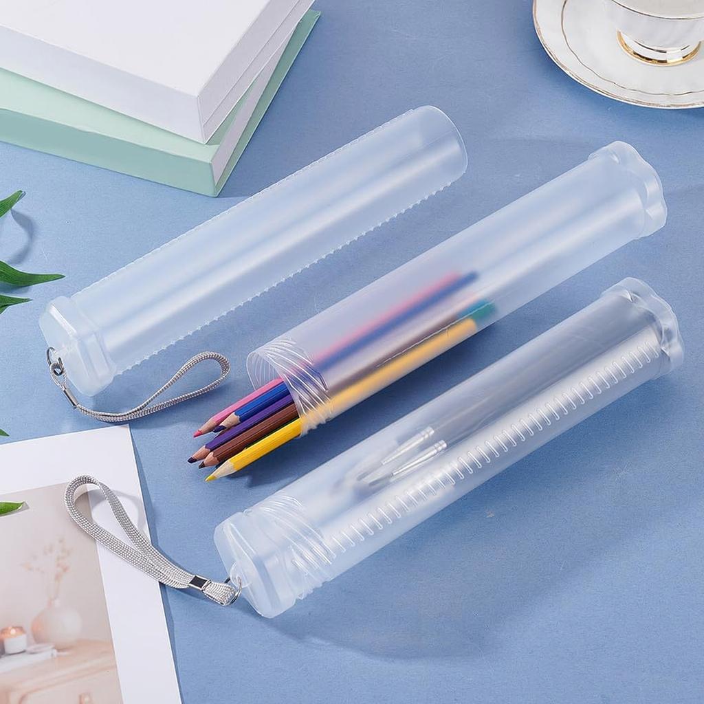 2 Pack Clear Plastic Expandable Pencil Holder with Hanging Rope for Desk and Travel