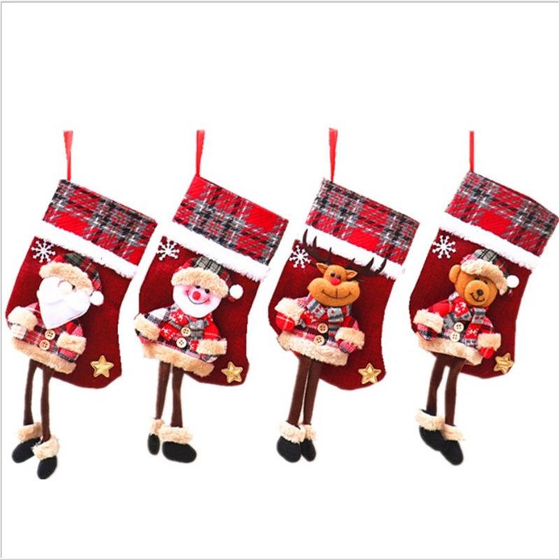 Christmas Decorations: 3D Burlap Stockings with Dolls, Plush Toys, and Gift Bags.