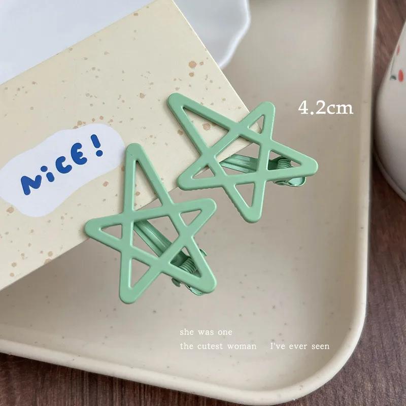 2Pcs Candy Color Metal Star Hair Side Clips Hairpins Girls Sweet Colorful Barrettes for Baby Cute Children Styling Accessories