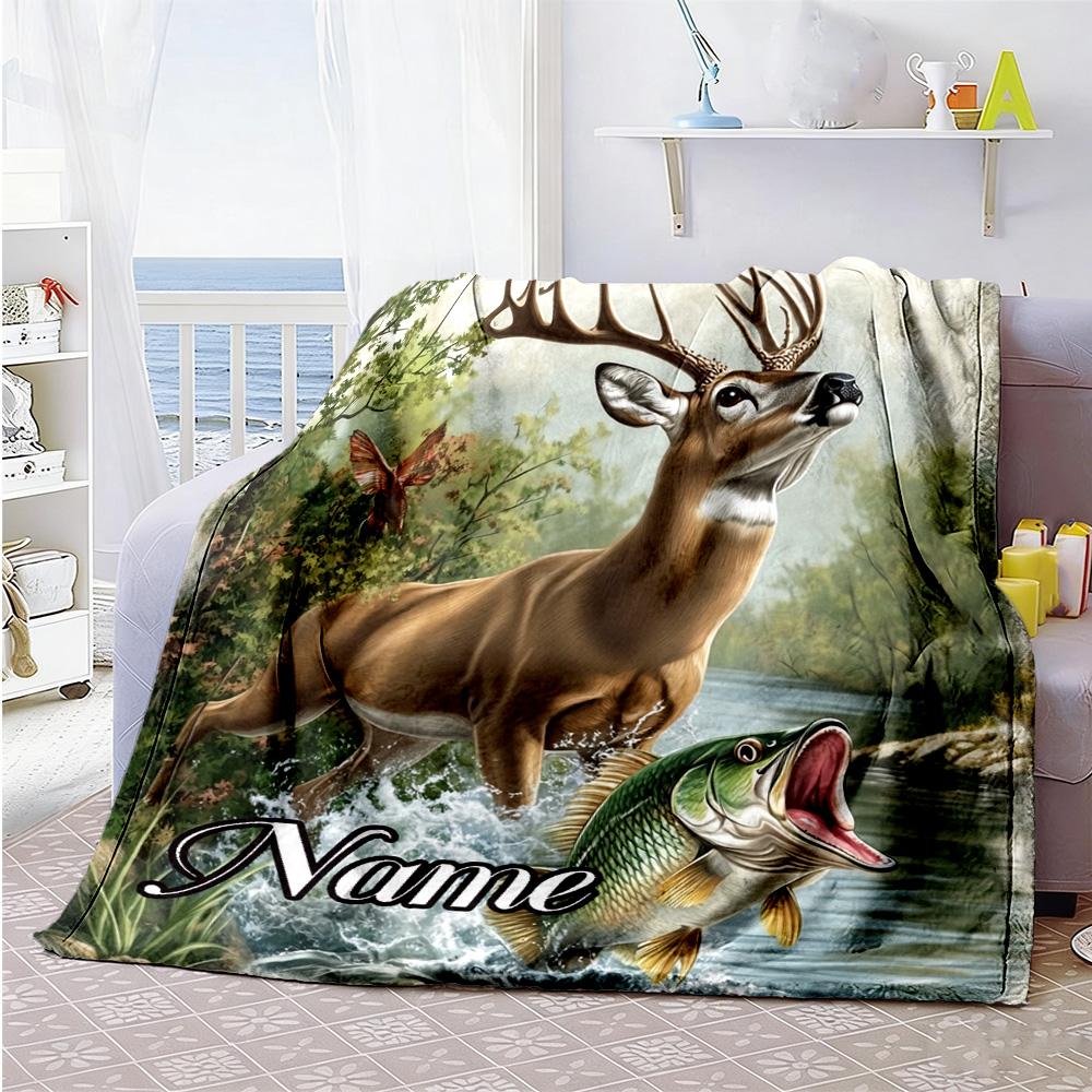 Deer Fish Countryside Personalized Name Blanket Throw Personalized Blanket Ultra-Soft Great for Bed Bedding Chair Nap All-Season Use