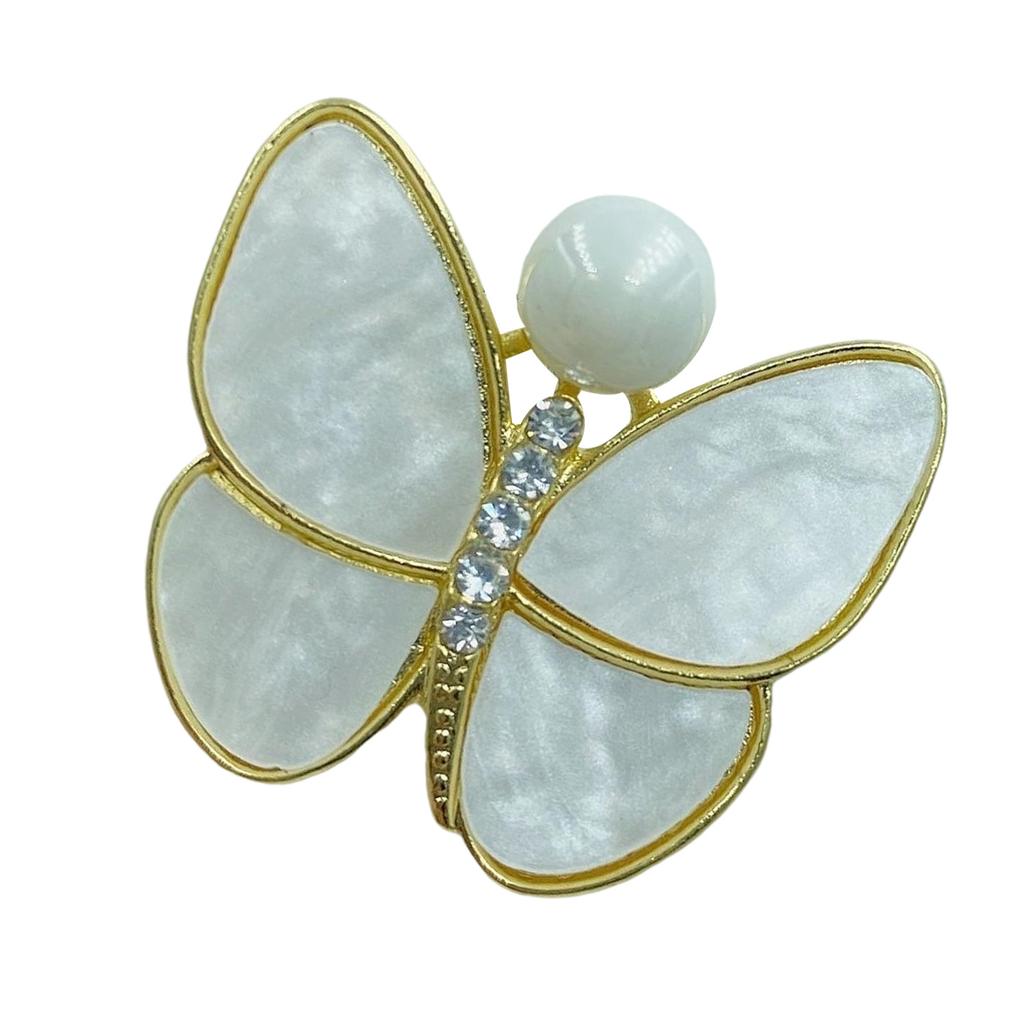 Butterfly Brooch With White Pearls And Crystal Accent Jewelry Accessories For Wedding Attire And Special Occasions