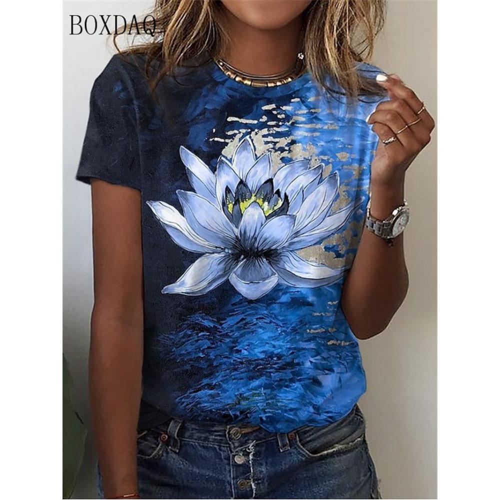Women Floral T-Shirts Summer Short Sleeve 3D Flower Print Street Tie-dye Ladies Tees O-Neck Casual Tops