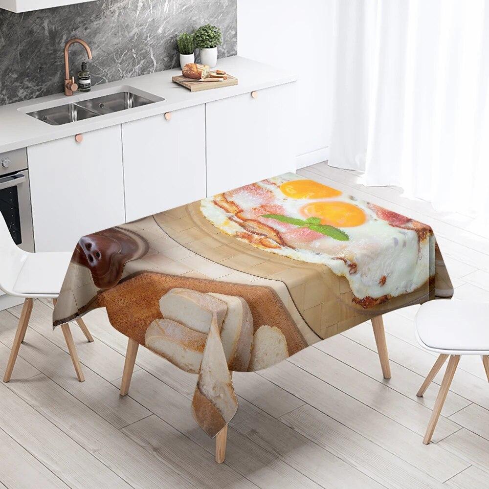 Gourmet Tablecloth Fruit Nut Cake Coffee Print Rectangular  Kitchen Table Decoration Stain Resistant And Waterproof
