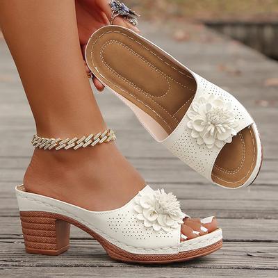 Fashion Flower Decor Roman Sandals for Women Peep Toe Chunky High Heel Slippers Woman Lightweight Slip On Summer Sandalias De Mujer 2025