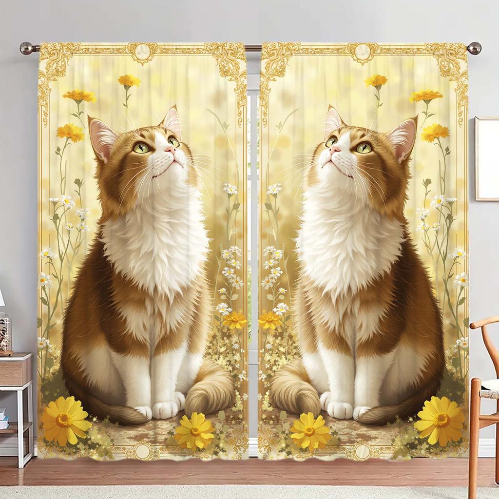 Panels Cute Norwegian Forest Cat Printed Curtains Heat Insulating Suitable Decorating Various Rooms Curtain Made Of Polyester Washable