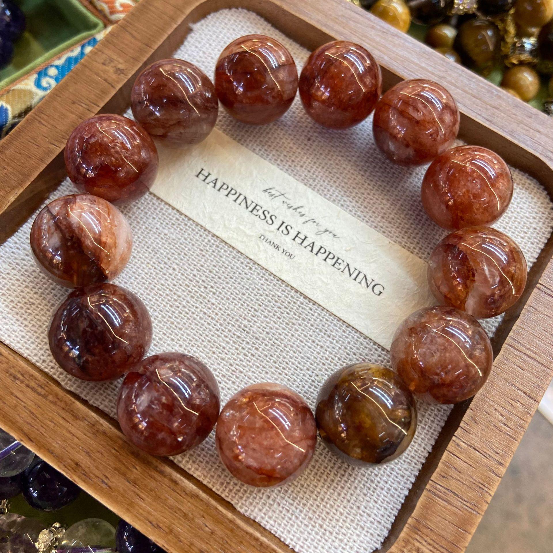

Natural 17M Red Gum Flower Bracelet, Positive Red Fanta Cow Blood Red Ghost Vision Crystal Dove Feather Bracelet.