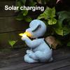 Garden Dog Statue with Solar Butterfly Light Small Resin Puppy Sculpture Outdoor Waterproof Solar Powered Animal Figurine for Yard Patio Lawn