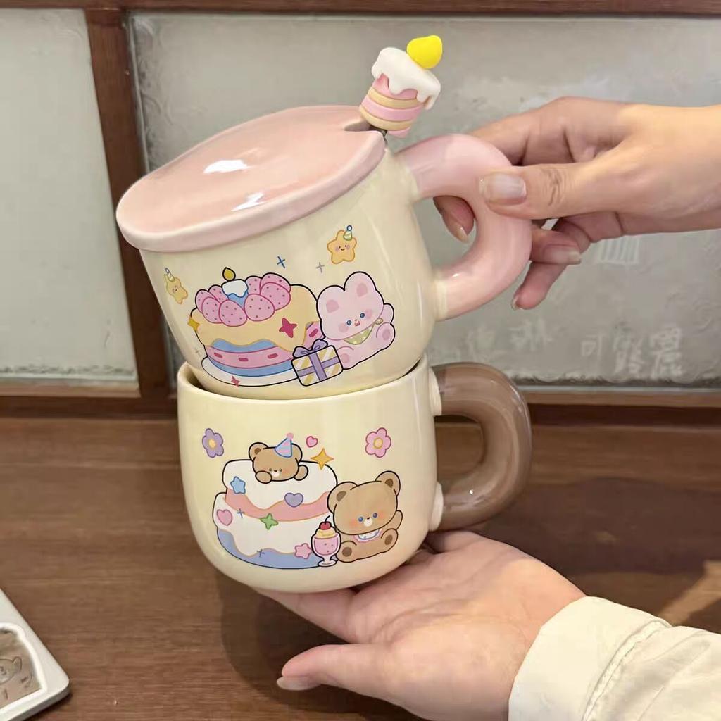 Birthday gift for girls mug with lid spoon cute water cup new ceramic cup couple coffee breakfast cup