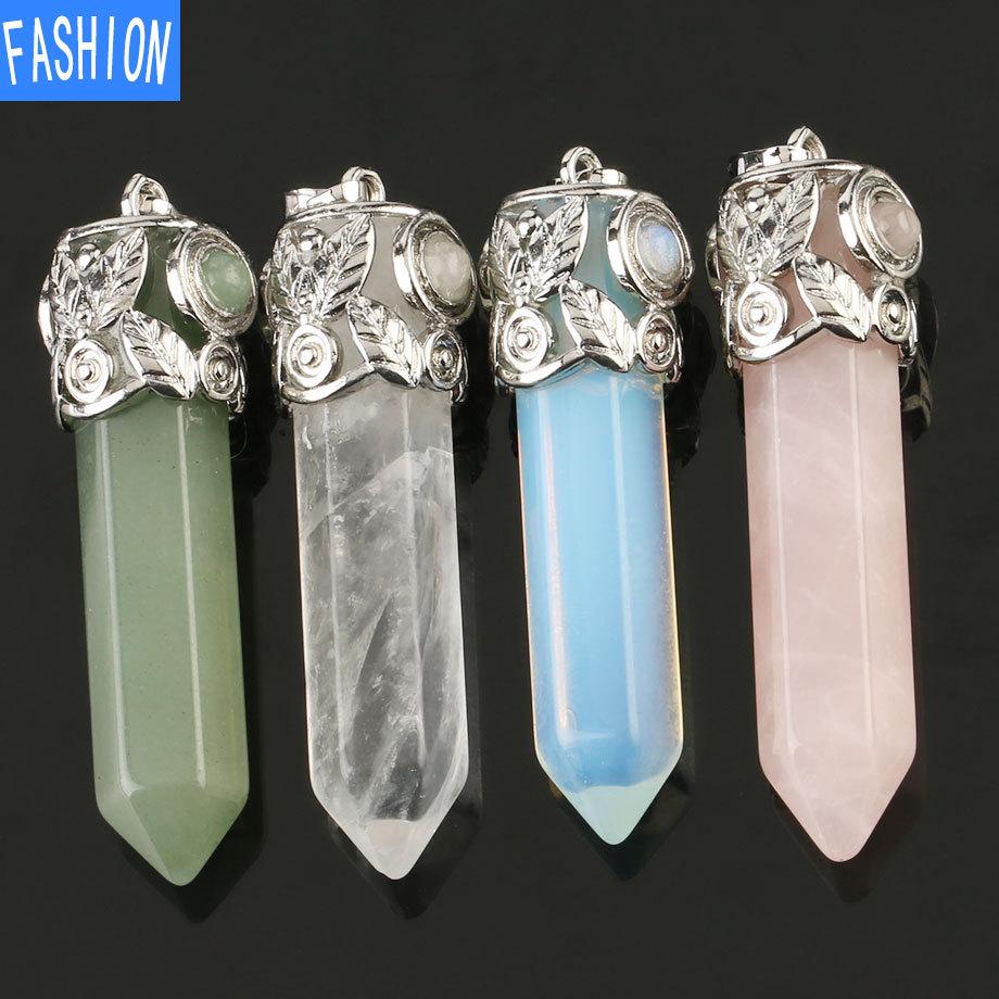 European And American Creative Multicolor Large Hexagonal Crystal Pendant Women'S Jewelry Versatile Natural Stone Necklace