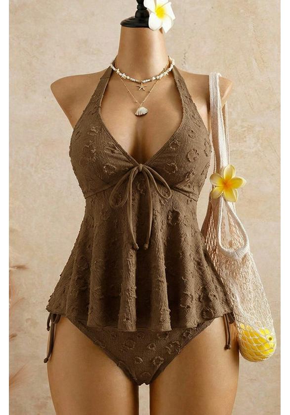

2026 Trending Ruffle Lace Halter Swimsuit - Concealing Two-Piece Beachwear Small